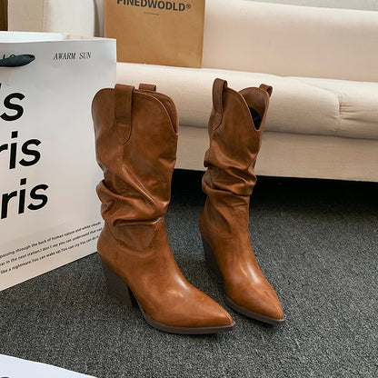 Bottes Western pour femmes avec un élégant drapé et un talon Chic und Stil