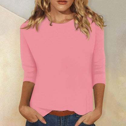 Chic und Stil | Round Neck Three-Quarter Sleeve Solid Color Tee