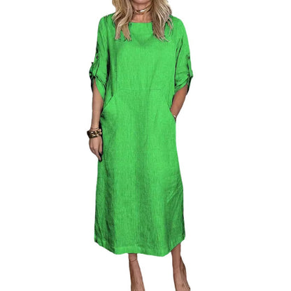 Robe longue décontractée à manches longues pour femmes avec poches pratiques et manches à rouleau Chic und Stil