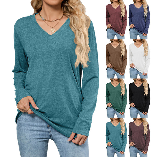 Chemisier Femme en Viscose à Manches Longues avec Décolleté en V à la Mode et Coupe Ample Chic und Stil