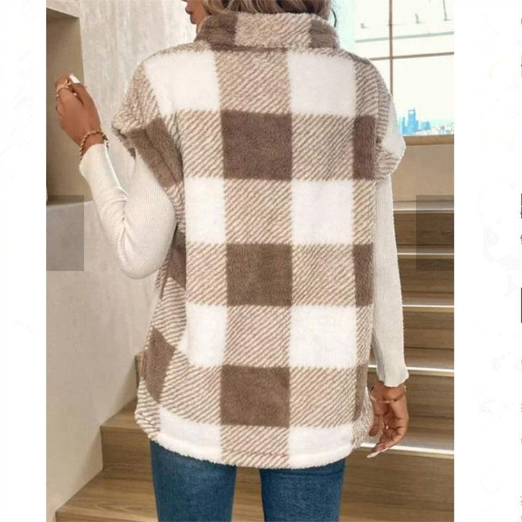 Dames Gîte Fleece-Veste à Motif Carreaux Chic und Stil