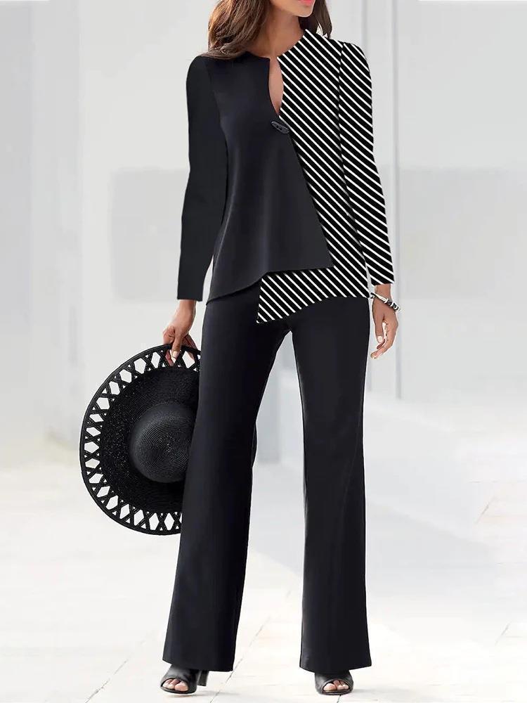 Dames Ensemble élégant avec haut asymétrique et jambes de pantalon larges Chic und Stil