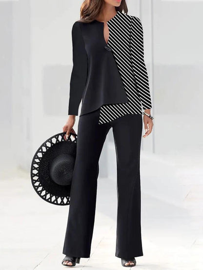 Dames Ensemble élégant avec haut asymétrique et jambes de pantalon larges Chic und Stil