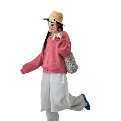 Dames Pull-over douillet avec des boutons colorés et coupe décontractée Chic und Stil