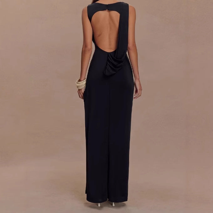 Femmes Robe maxi élégante avec haut drapé et fente latérale Chic und Stil