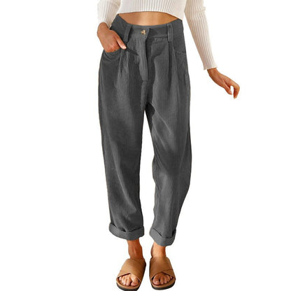 Ladies Comfortable and Elegant High-Waist Pants with a Fine Rib Pattern Chic and Style