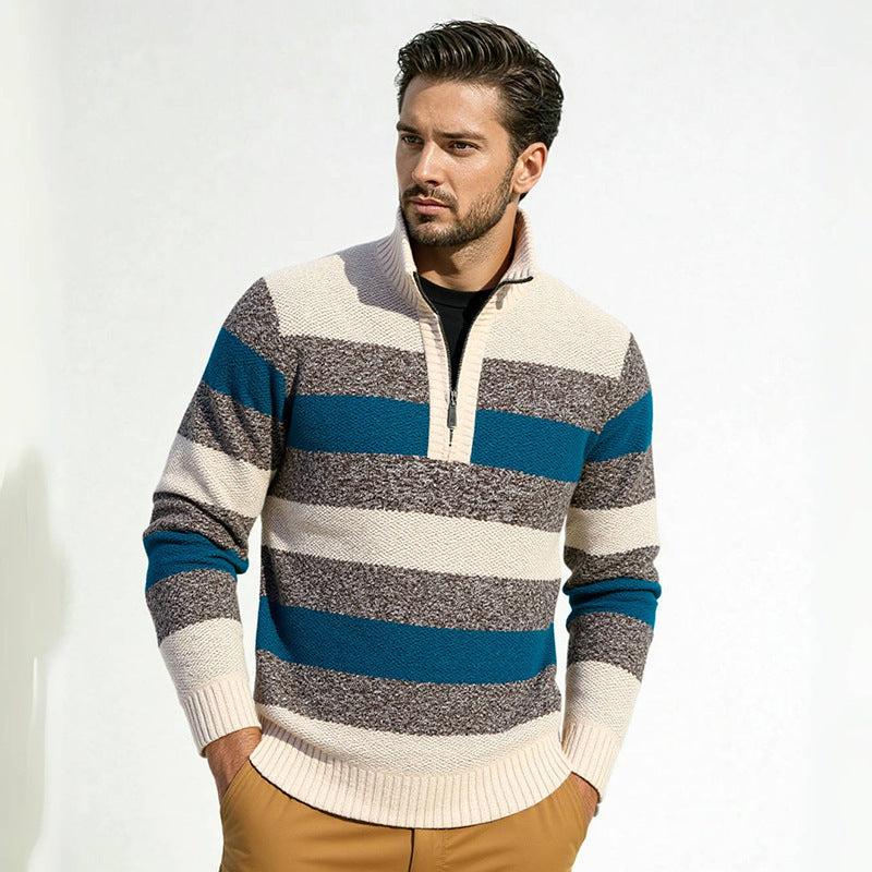 Pull en tricot pour hommes avec col haut et fermeture éclair innovante Chic und Stil