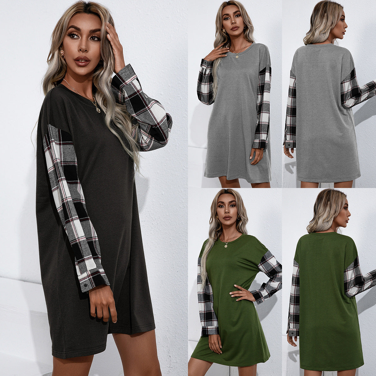 Robe sweat décontractée pour femmes avec des manches à carreaux Chic und Stil