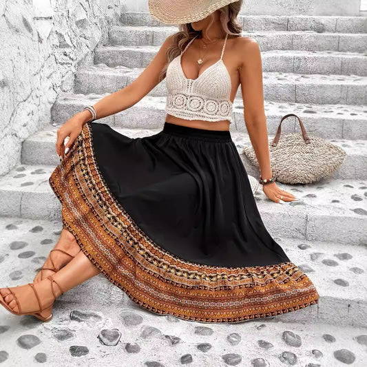 Jupe maxi femme avec design ethnique coloré et taille élastique Chic und Stil