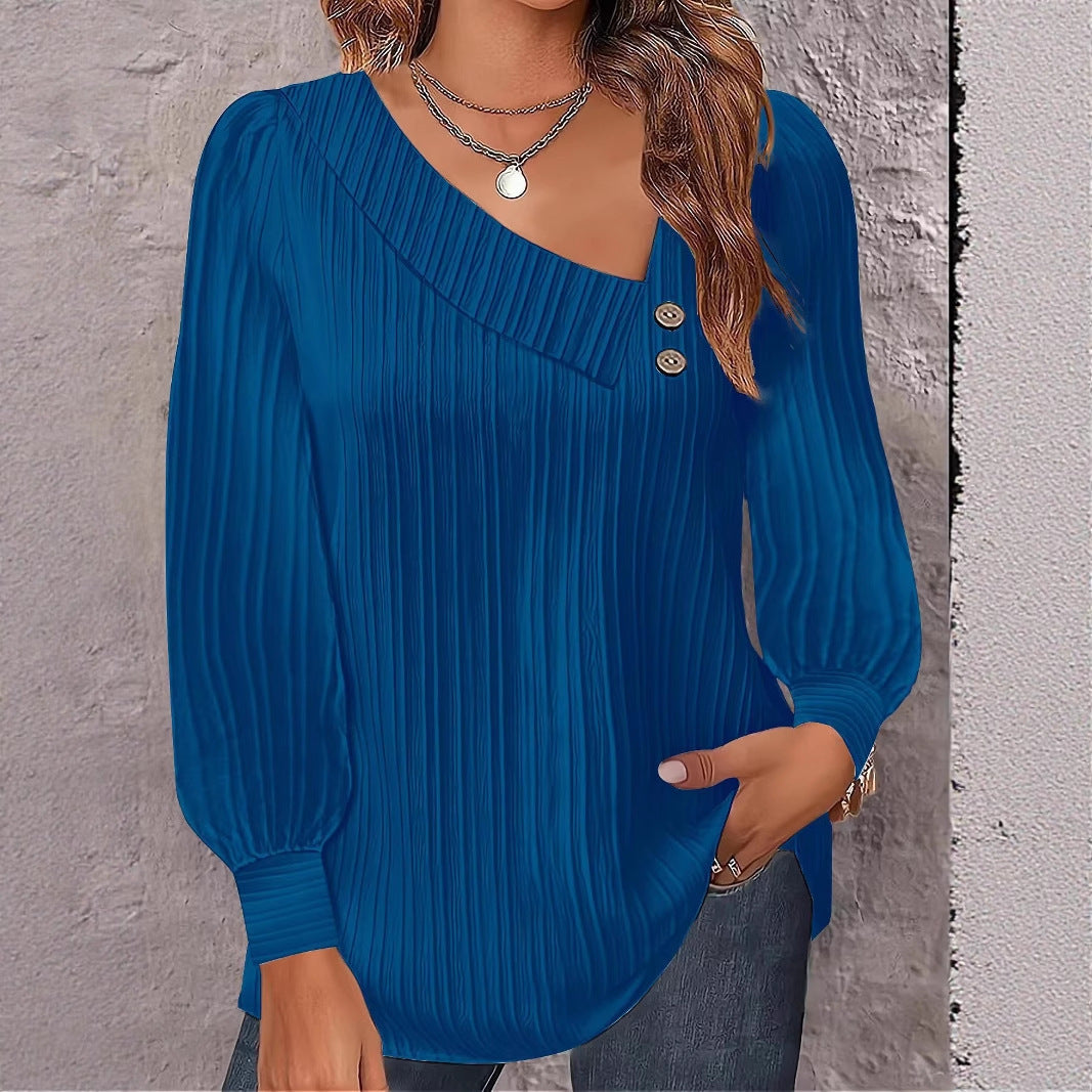 Dames Haut élégant et décontracté avec décolleté asymétrique et détails de boutons Chic und Stil