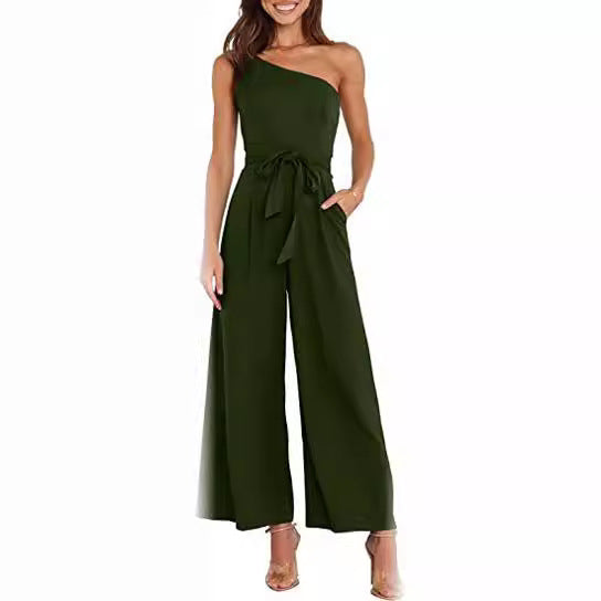 Dames Élégant Combinaison avec design asymétrique et ceinture à la taille Chic und Stil