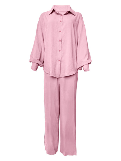 Dames Ensemble de blouse décontracté avec pantalon large et top à boutons Chic und Stil