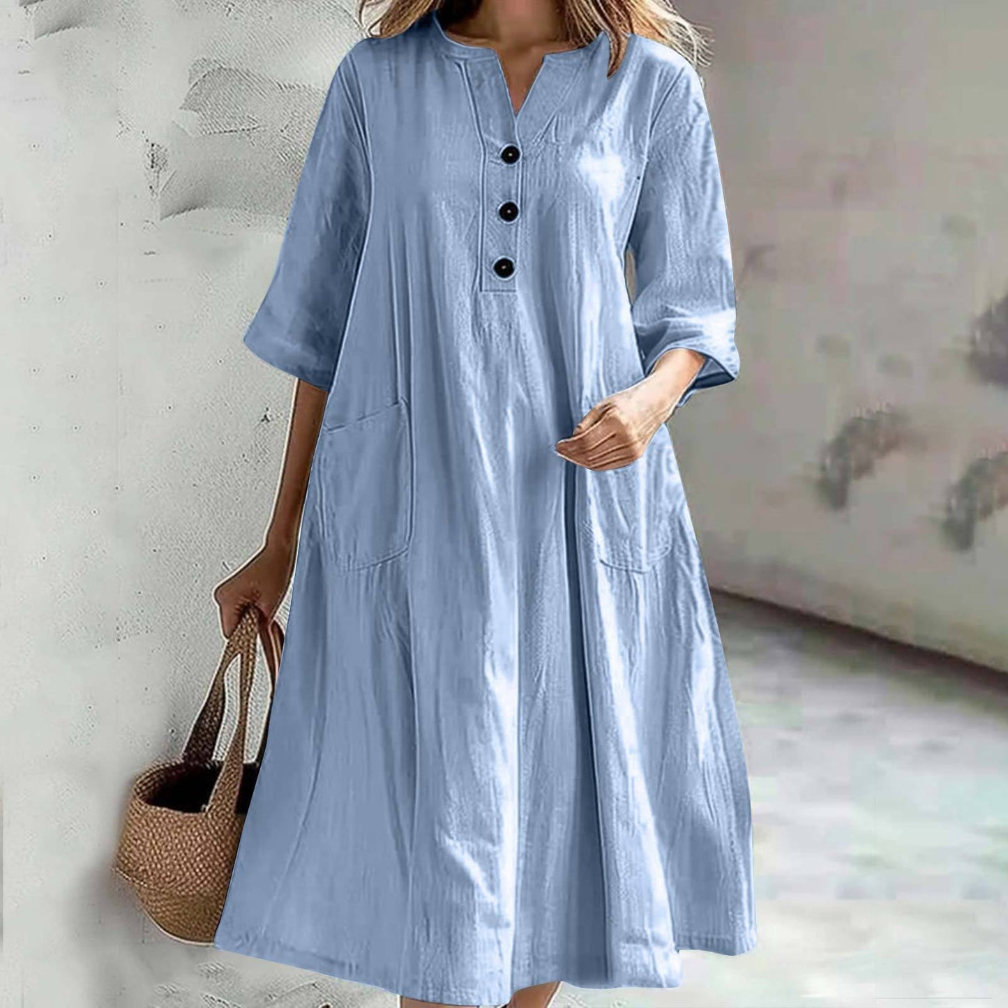 Robe décontractée en coton pour femmes avec patte de boutonnage et poches pratiques Chic und Stil