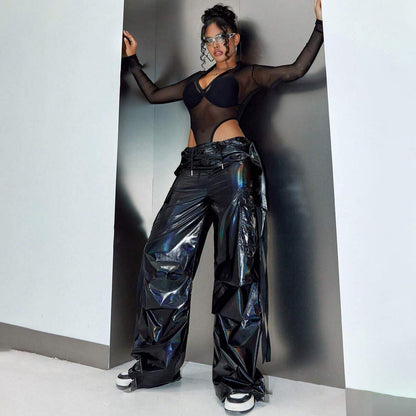 Chic and Style large shiny effect cargo pants for women