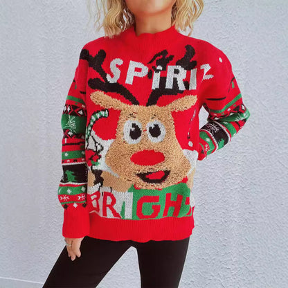 Pull femme festive avec design de renne de Noël et couleurs vives Chic und Stil