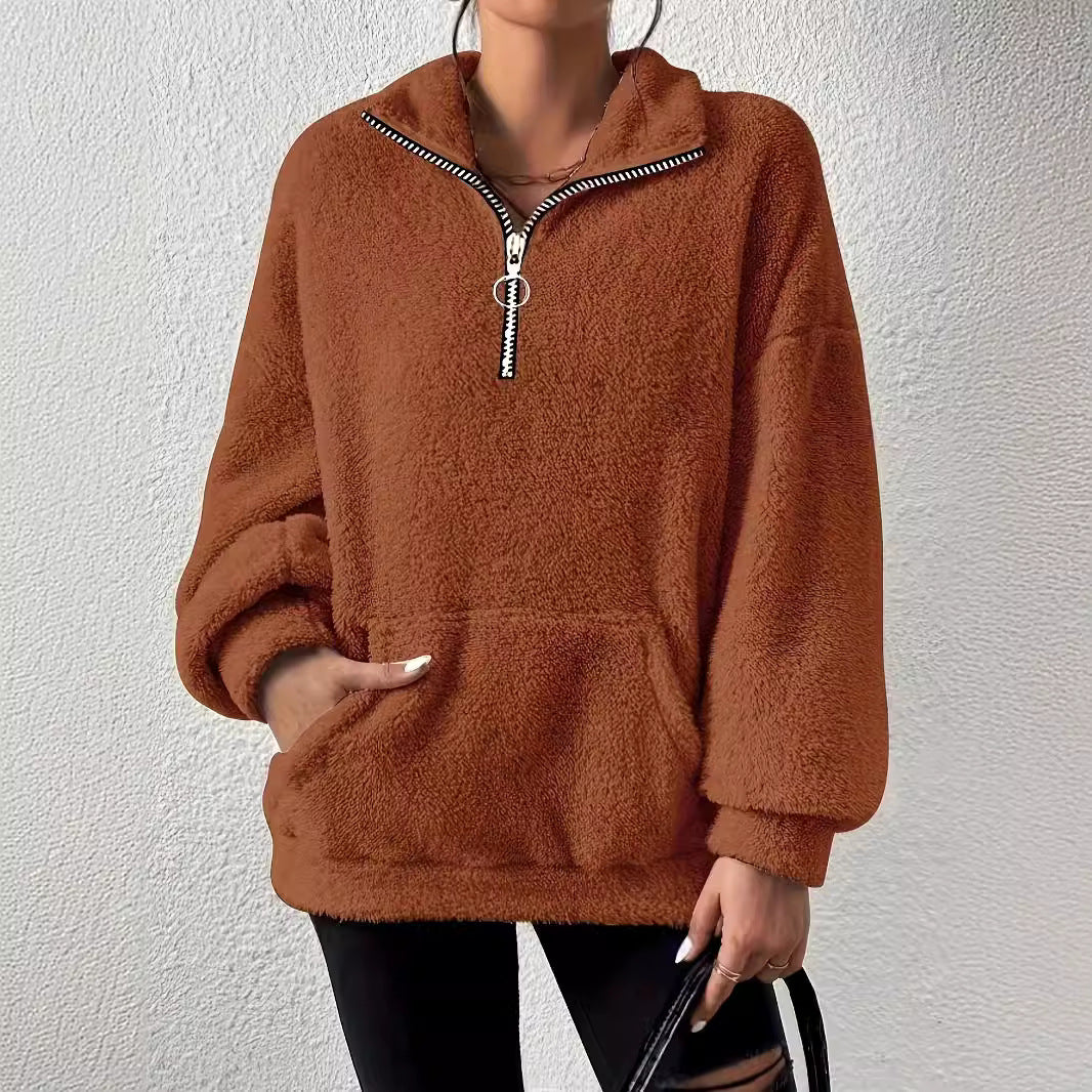 Pull en polaire douillet pour femmes avec demi-fermeture éclair et poches latérales Chic und Stil