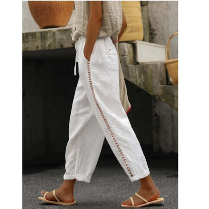 Casual linen pants for women with side button detail Chic and Style