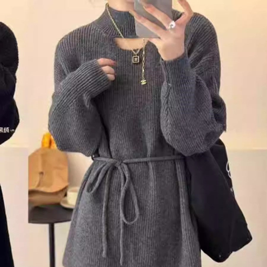 Robe en tricot pour femmes avec col montant et taille élégante Chic und Stil