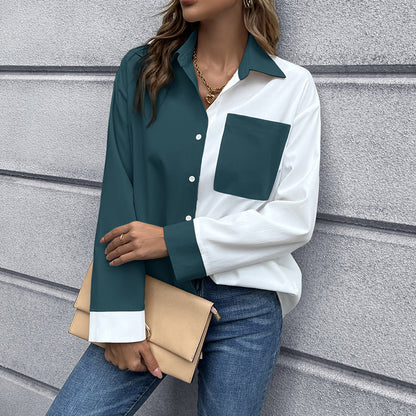 Dames Élégante Blouse Oversize avec Pattes de Contraste Chic und Stil