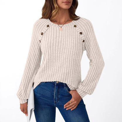 Pull-over en tricot pour femmes avec des boutons décoratifs et un motif côtelé moderne Chic und Stil