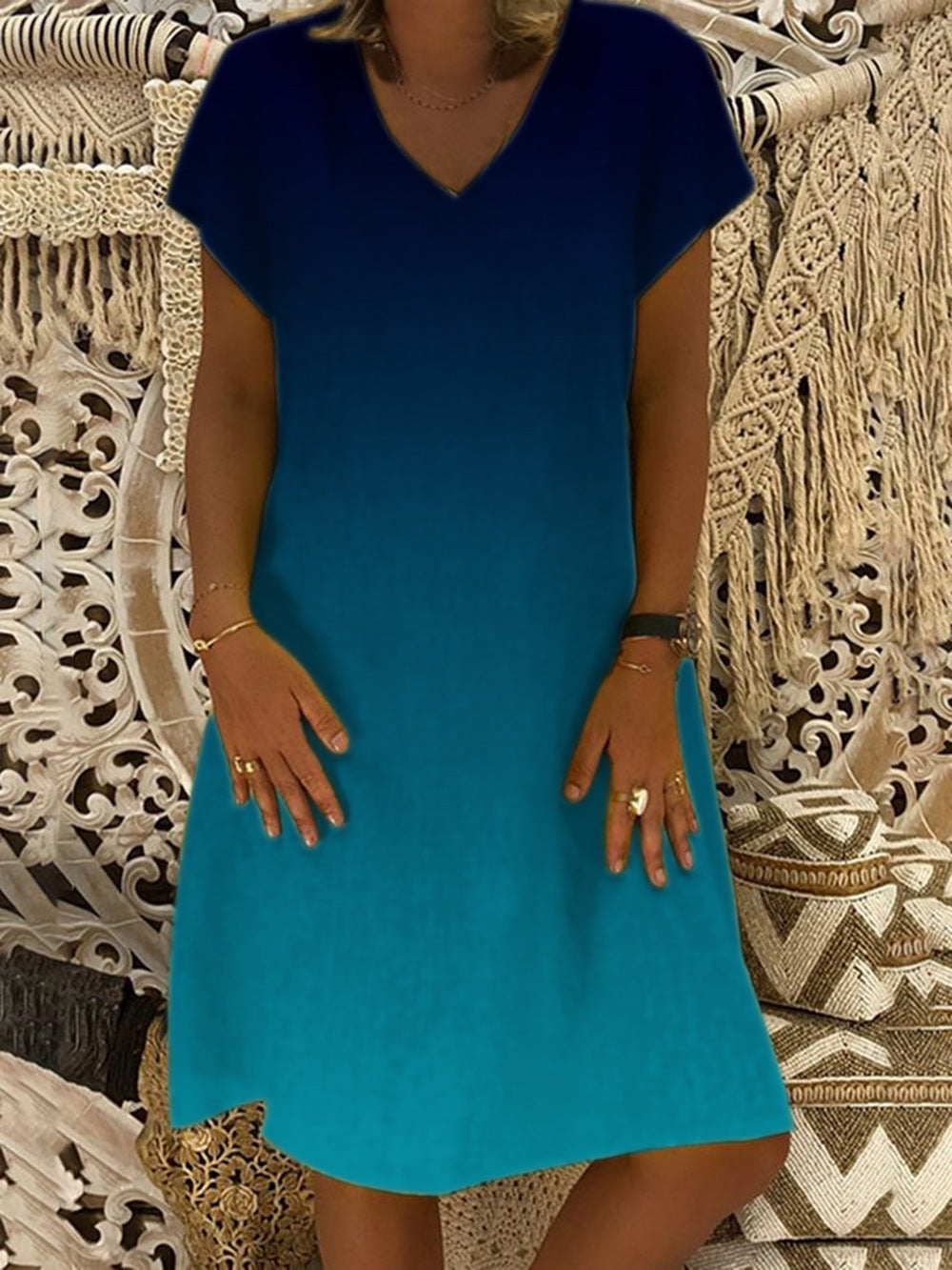 Dames loisirs robe shift col en V Chic und Stil