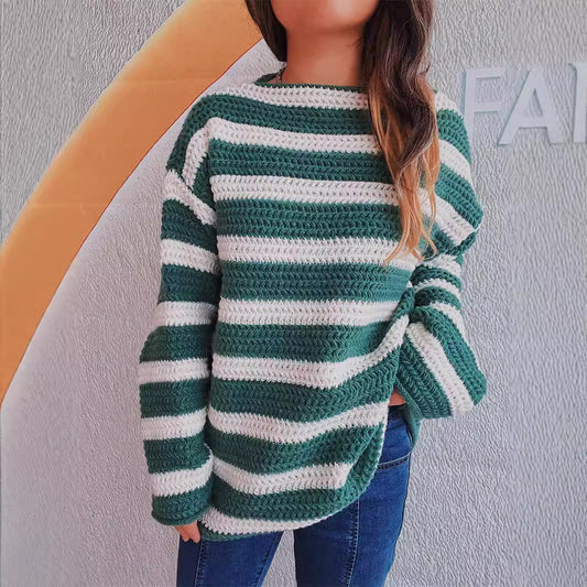Pull en tricot décontracté pour femmes avec un motif à rayures bloquées et une coupe ample Chic und Stil