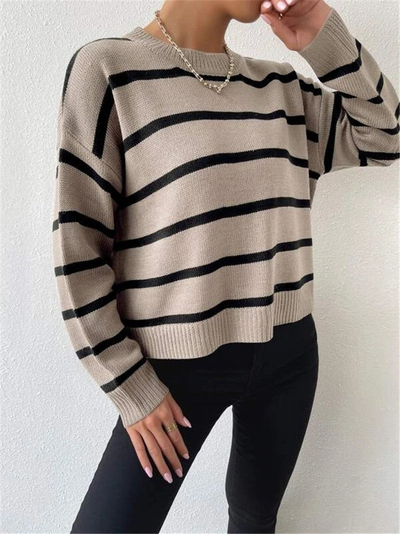 Pull à tricoter décontracté pour femmes avec des motifs rayés fascinants Chic und Stil