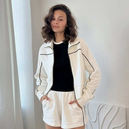 Short sports set for women with hoodie and elastic shorts Chic and Style