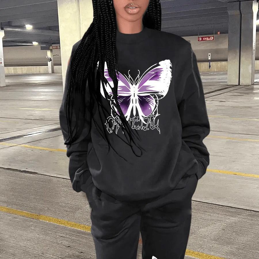 Women's sweatshirt and jogger pants set with a creative butterfly design Chic and Style