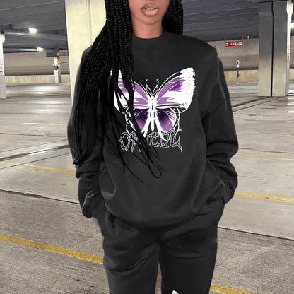 Women's sweatshirt and jogger pants set with a creative butterfly design Chic and Style