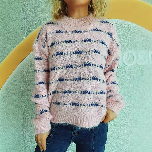 Pull femme en mohair doux avec motif à rayures moderne Chic und Stil