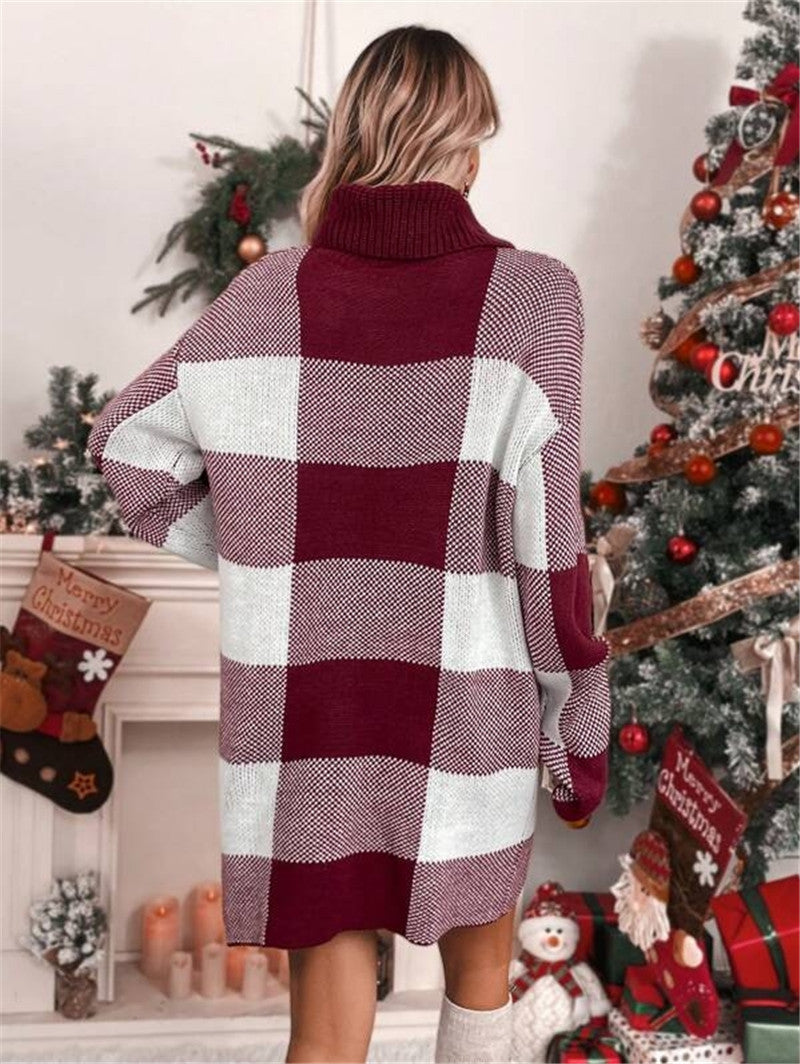 Robe en tricot pour femmes avec col haut et motif à carreaux Chic und Stil