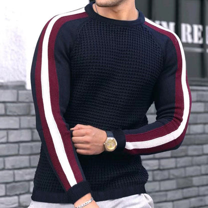 Hommes Pull ras du cou tendance avec surface texturée et rayures contrastées Chic und Stil
