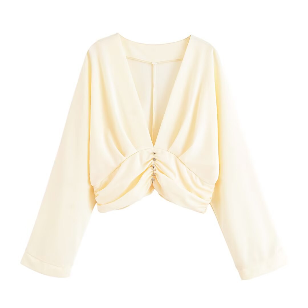 Dames haut élégant avec décolleté en V profond et design de ruché raffiné Chic und Stil