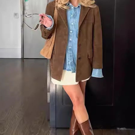 Blazer en daim pour femmes de style vintage avec poches Chic und Stil