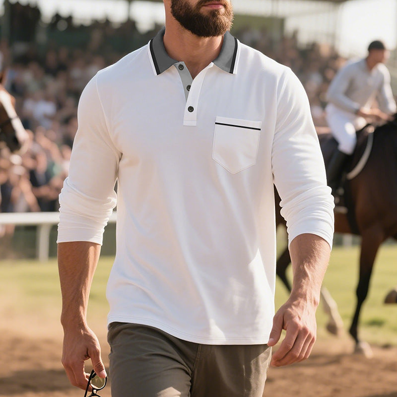 Chemise Polo à manches longues pour hommes en tissu respirant avec col moderne Chic und Stil