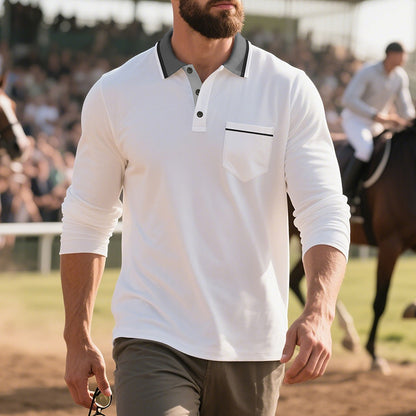Chemise Polo à manches longues pour hommes en tissu respirant avec col moderne Chic und Stil