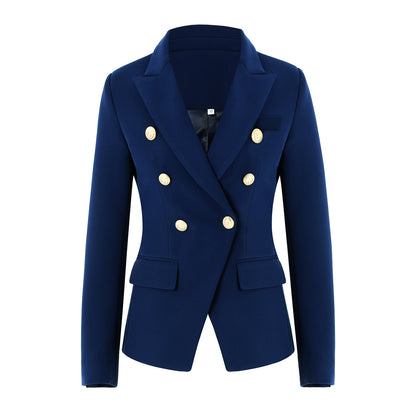 Dames Élégante Blazer à Doublé Rangée avec Boutons Dorés Chic und Stil
