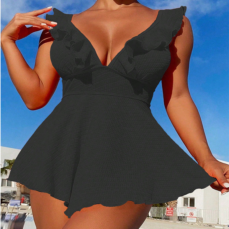 Dames Robe de Maillot de Bain à Volants Col V Chic und Stil