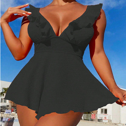 Dames Robe de Maillot de Bain à Volants Col V Chic und Stil