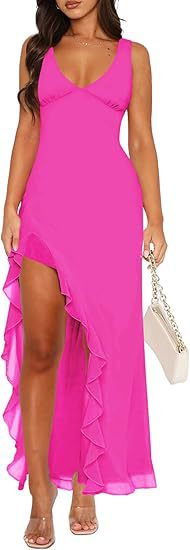 Robe maxi femme avec ourlet asymétrique et détails de volants Chic und Stil