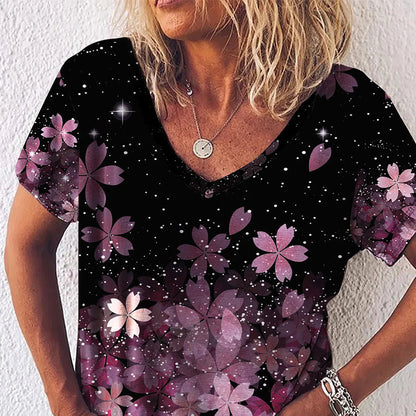 T-shirt à imprimé floral pour femmes à col en V Chic und Stil