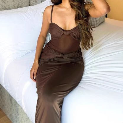 Robe Maxi pour femmes avec décolleté en V profond et détails de nœud raffinés Chic und Stil