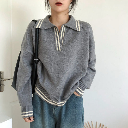 Pull décontracté féminin avec col classique et poignets élastiques Chic und Stil