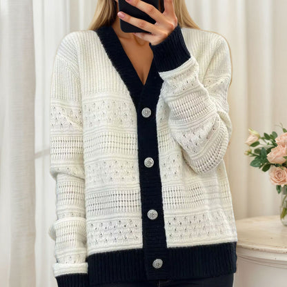 Women's knit jacket with diamond pattern and elegant buttons Chic and Style