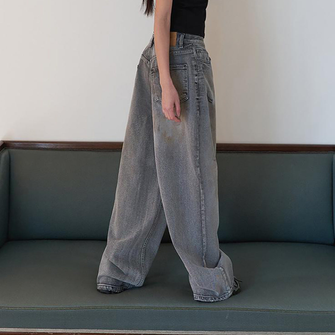 Dames Jeans à coupe large en look usé Chic und Stil