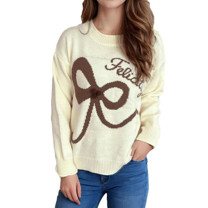 Pull femme en laine douce avec application de nœud au design ludique Chic und Stil
