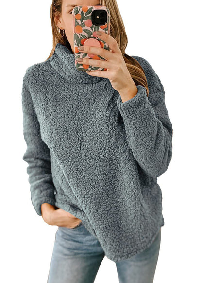 Pull-over en sweat-shirt confortable pour femmes avec col haut et polaire texturée Chic und Stil