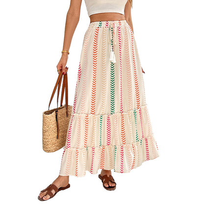 Jupe maxi boho à volants pour femme avec cordon de taille ajustable Chic und Stil