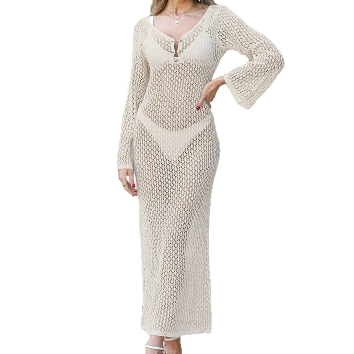 Dames Élégant Maxi Robe de Couverture en Crochets Chic und Stil
